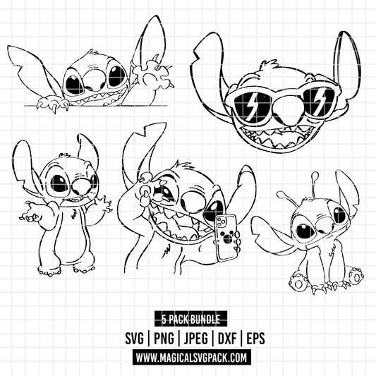 COD2542 - Stitch clipart pack bundle, Disney cliparts Svg, Png, Eps, Dxf, Jpeg, vector.