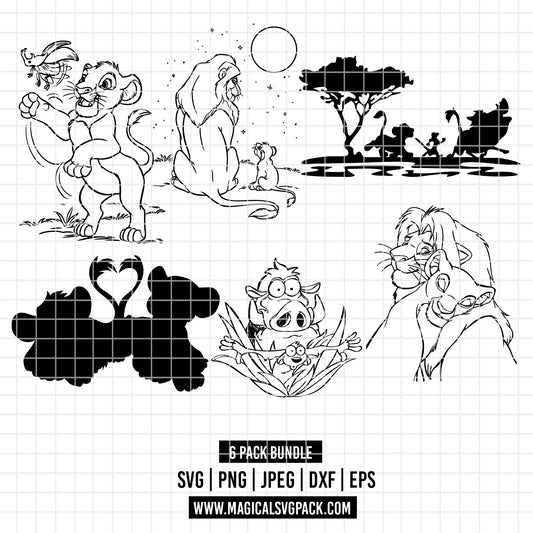 COD2544 - The Lion king characters line art pack bundle, Disney clipart Svg, Png, Eps, Dxf, Jpeg, vector.
