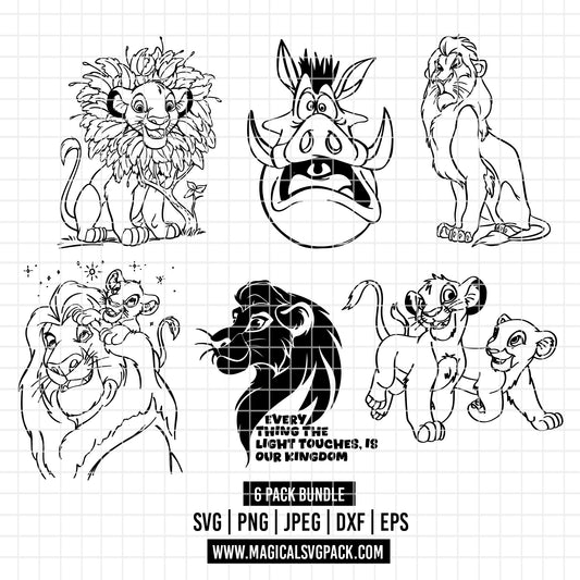 COD2545 - The Lion king characters line art pack bundle, Disney clipart Svg, Png, Eps, Dxf, Jpeg, vector.