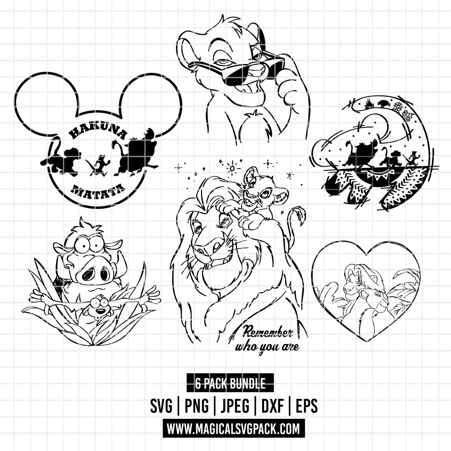 COD2546 - The Lion king characters line art pack bundle, Disney clipart Svg, Png, Eps, Dxf, Jpeg, vector.