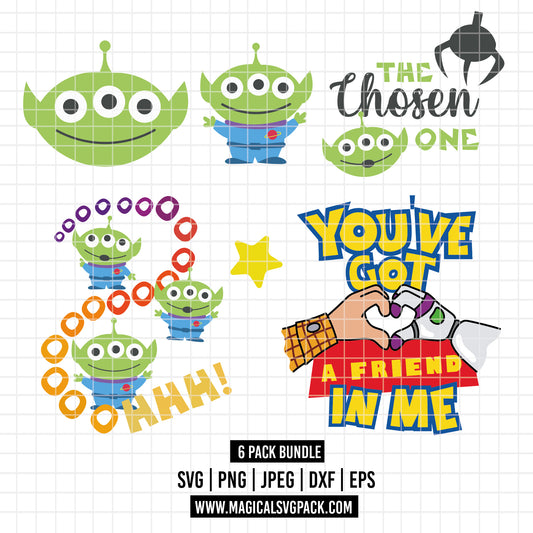 COD2606 - Aliens, Buzz lightyear and Woody Toy story pack bundle, Disney clipart Svg, Png, Eps, Dxf, Jpeg, vector.
