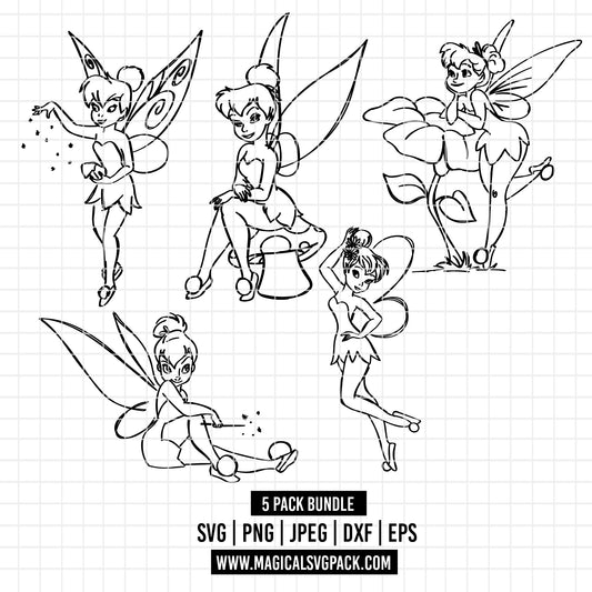 COD2607 - Tinker Bell pack bundle, Disney clipart Svg, Png, Eps, Dxf, Jpeg, vector.