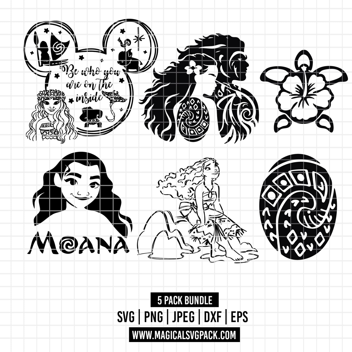 COD2608 - Moana icons & quotes pack bundle, Disney princess clipart Svg, Png, Eps, Dxf, Jpeg, vector.