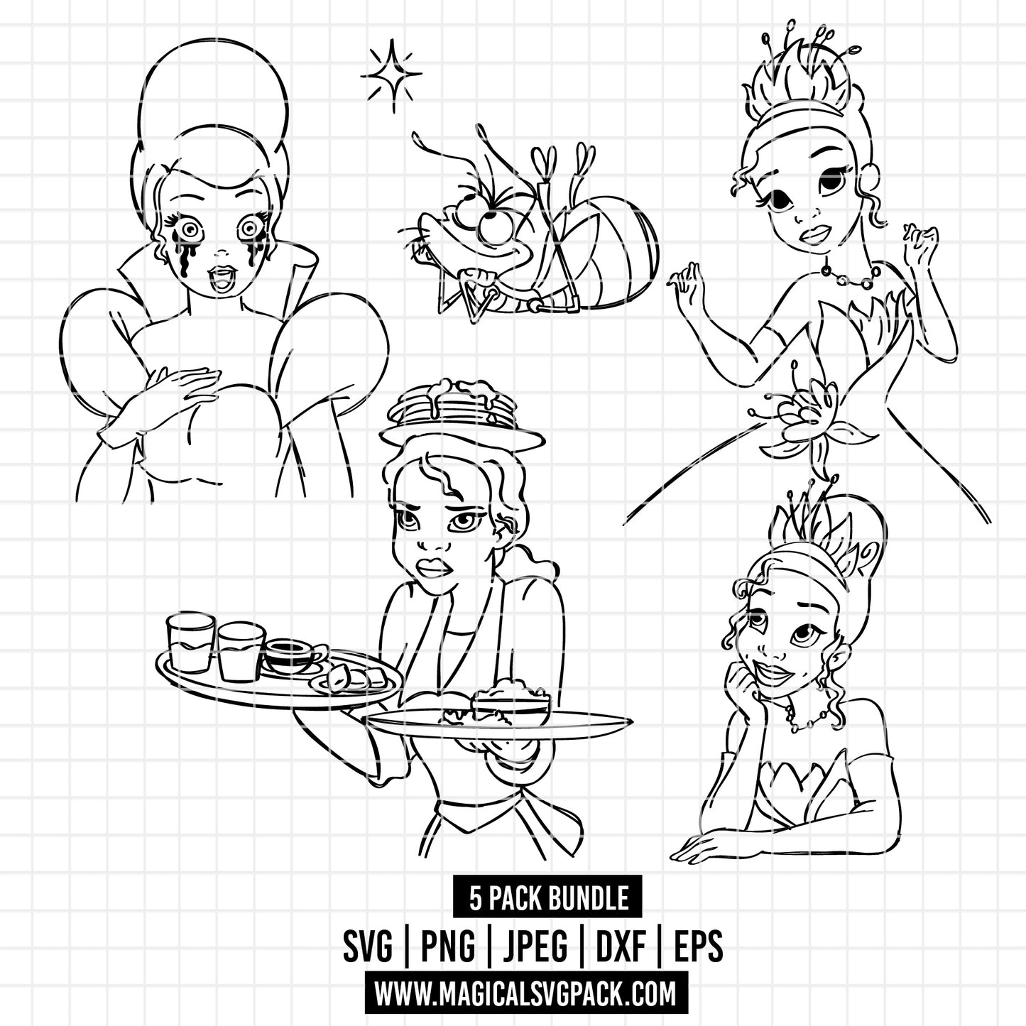 COD2609 - The princess and the frog pack bundle, Disney princess clipart Svg, Png, Eps, Dxf, Jpeg, vector.