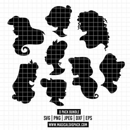 COD2643 - Disney princess silhouettes pack bundle, Disney clipart Svg, Png, Eps, Dxf, Jpeg, vector.