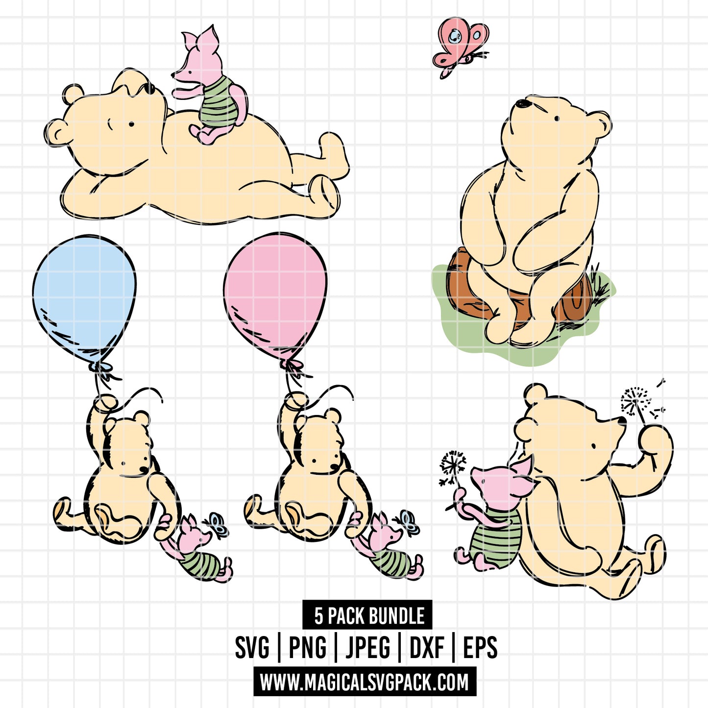 COD2672 - Winnie the Pooh and Piglet pack bundle, Disney clipart Svg, Png, Eps, Dxf, Jpeg, vector.
