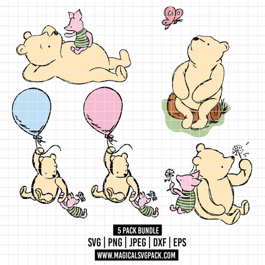 COD2672 - Winnie the Pooh and Piglet pack bundle, Disney clipart Svg, Png, Eps, Dxf, Jpeg, vector.