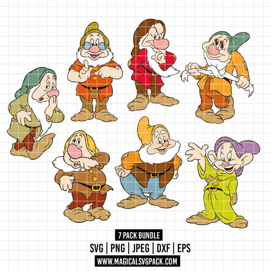 COD2721 - The seven dwarfs at Snow White pack bundle, Disney clipart Svg, Png, Eps, Dxf, Jpeg, vector.