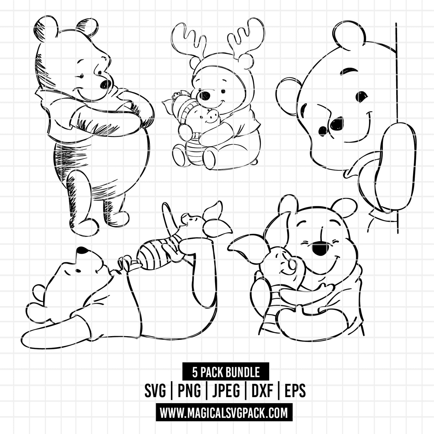 COD2742 - Winnie the Pooh and Piglet pack bundle, Disney clipart Svg, Png, Eps, Dxf, Jpeg, vector.