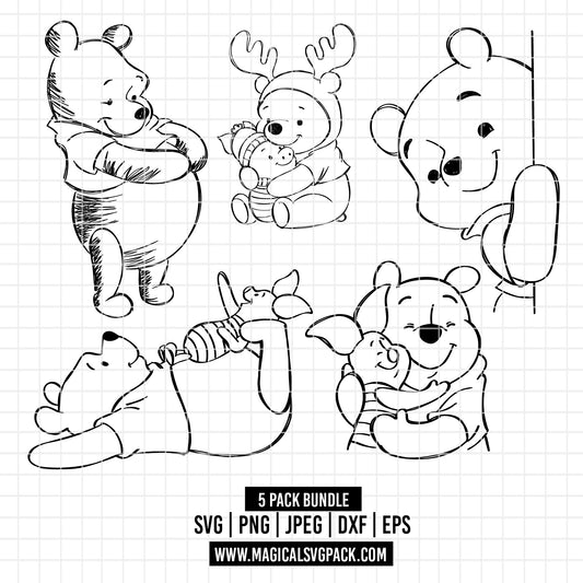 COD2742 - Winnie the Pooh and Piglet pack bundle, Disney clipart Svg, Png, Eps, Dxf, Jpeg, vector.