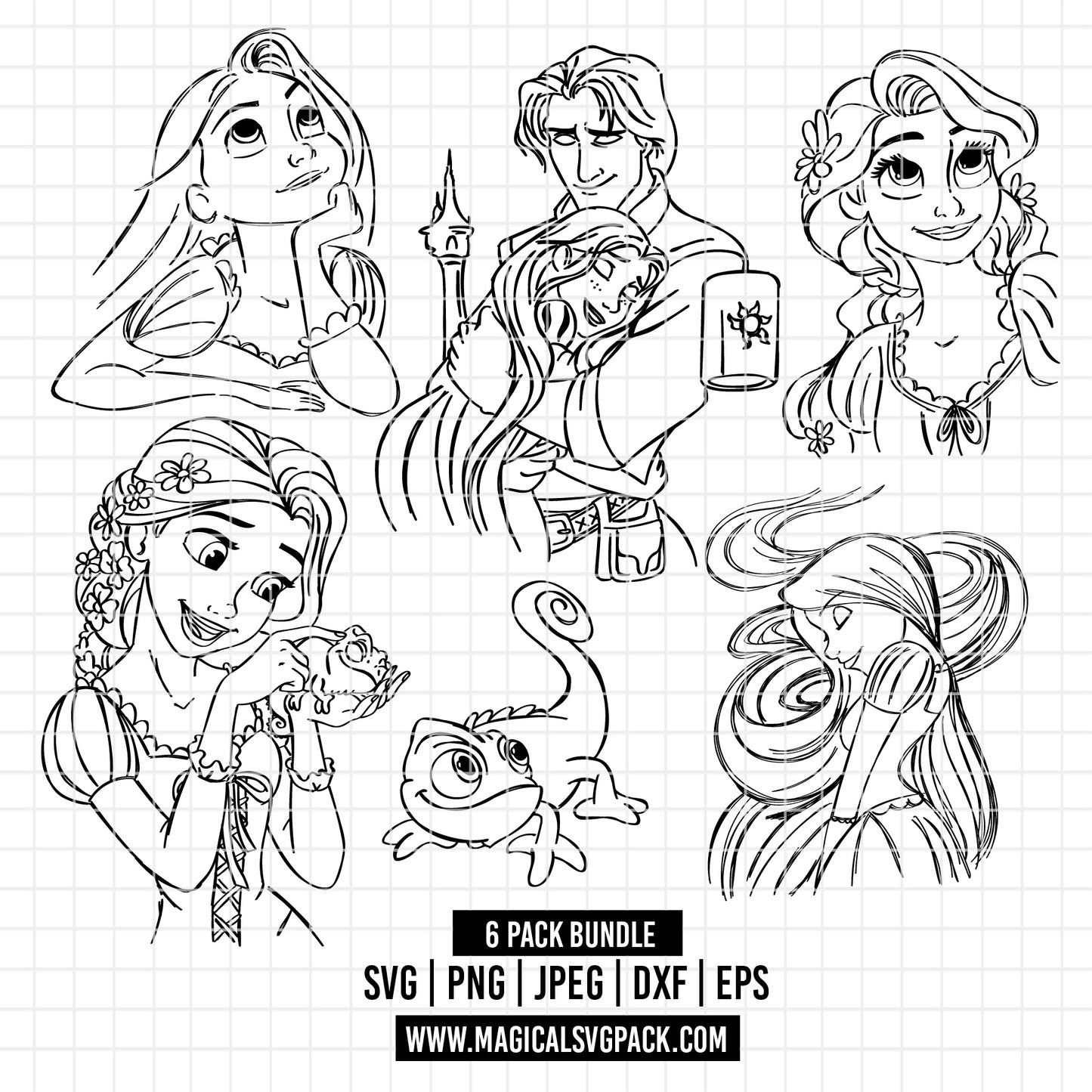 COD2744 - Tangled pack bundle, Disney princess clipart Svg, Png, Eps, Dxf, Jpeg, vector.