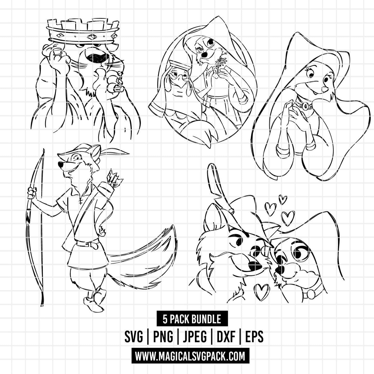 COD2746 - Robin Hood pack bundle, Disney clipart Svg, Png, Eps, Dxf, Jpeg, vector.