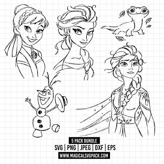 COD2747 - Frozen pack bundle, Disney princess clipart Svg, Png, Eps, Dxf, Jpeg, vector.