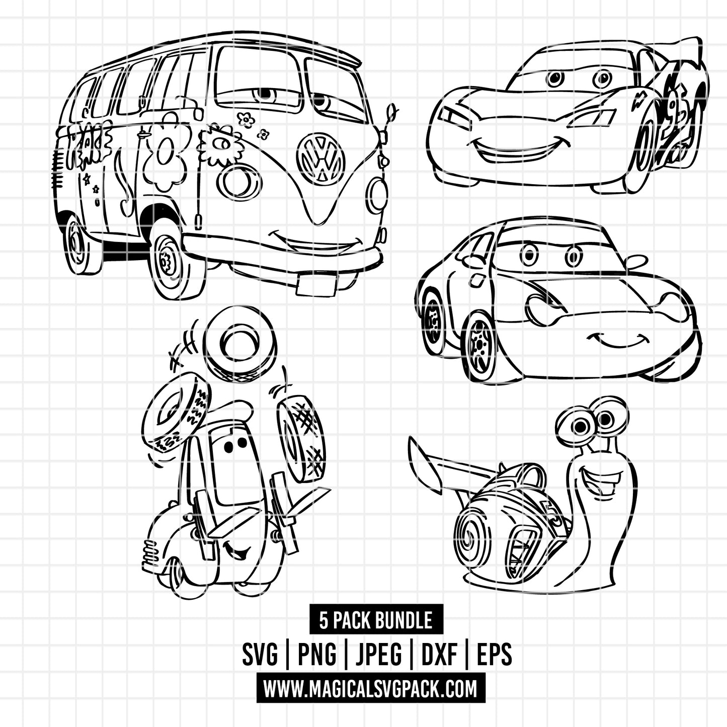 COD2751 - Cars characters bundle, Disney clipart Svg, Png, Eps, Dxf, Jpeg, vector.