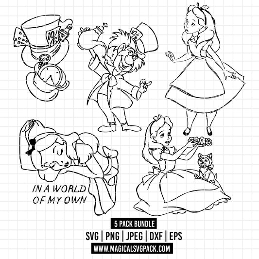 COD2753 - Alice in wonderland & characters pack bundle, Disney clipart Svg, Png, Eps, Dxf, Jpeg, vector.