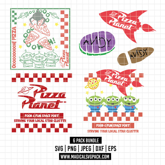 COD2754 - Buzz lightyear and Woody's footprints, Aliens and pizza planet, Toy story pack bundle, Disney clipart Svg, Png, Eps, Dxf, Jpeg, vector.