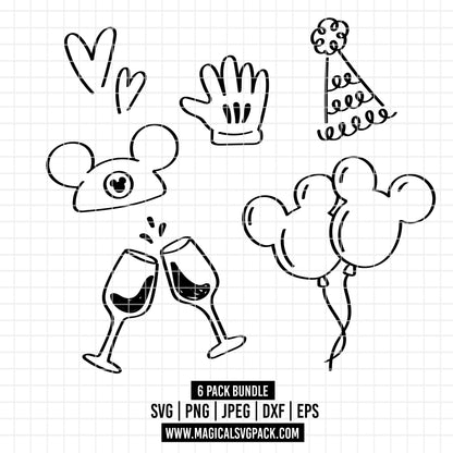 COD2784 - Disney Celebration Icons bundle, Disney clipart Svg, Png, Eps, Dxf, Jpeg, vector.