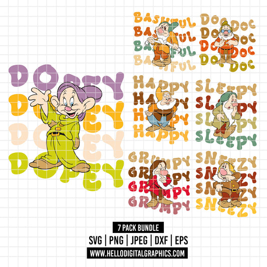 COD3168 - The seven dwarfs at Snow White pack bundle, Disney clipart Svg, Png, Eps, Dxf, Jpeg, vector.