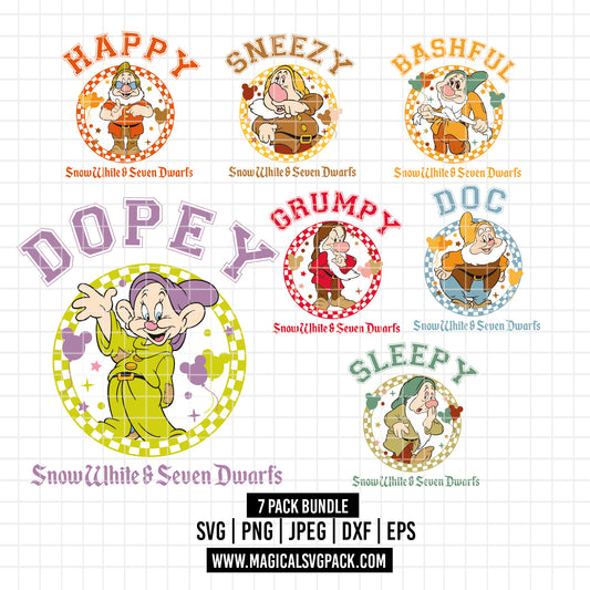 COD3198 - The seven dwarfs at Snow White pack bundle, Disney clipart Svg, Png, Eps, Dxf, Jpeg, vector.