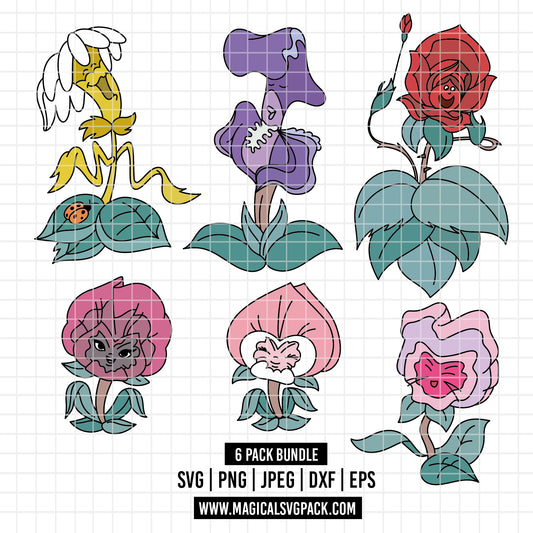 COD3204 - Flowers to Alice in wonderland pack bundle, Disney clipart Svg, Png, Eps, Dxf, Jpeg, vector.