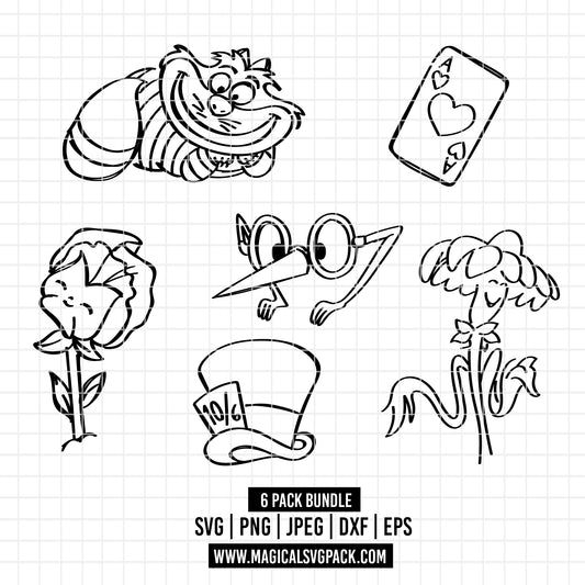 COD3225 - Alice in wonderland icons pack bundle, Disney clipart Svg, Png, Eps, Dxf, Jpeg, vector.