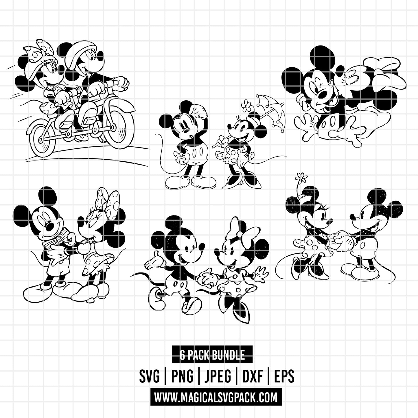COD3347 - Mickey & Minnie loving pack bundle, Disney Valentine's day clipart Svg, Png, Eps, Dxf, Jpeg, vector.