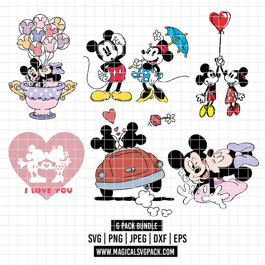 COD3348 - Mickey & Minnie loving pack bundle, Disney Valentine's day clipart Svg, Png, Eps, Dxf, Jpeg, vector.
