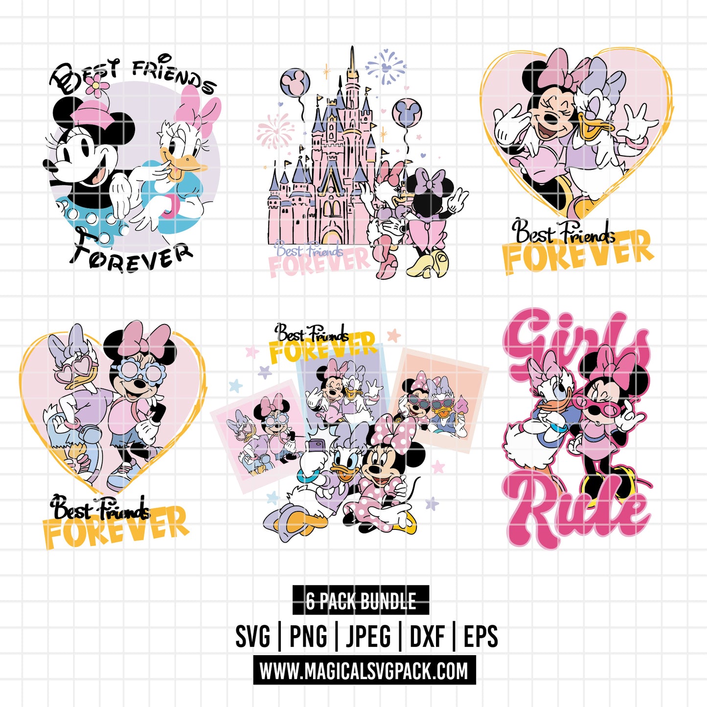 COD3353 - Minnie & Daisy pack bundle, Disney Classics clipart Svg, Png, Eps, Dxf, Jpeg, vector..