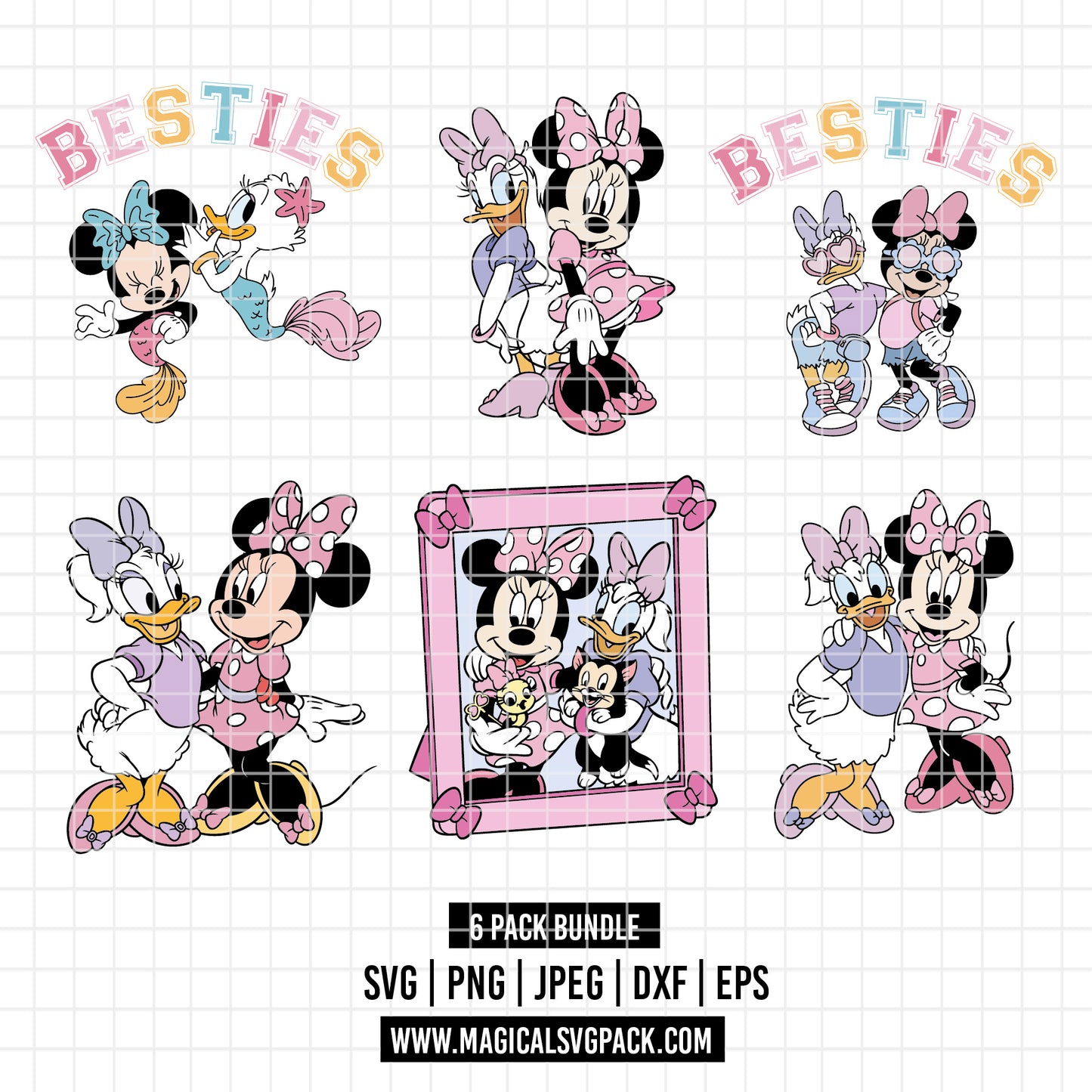 COD3354 - Minnie & Daisy pack bundle, Disney Classics clipart Svg, Png, Eps, Dxf, Jpeg, vector.
