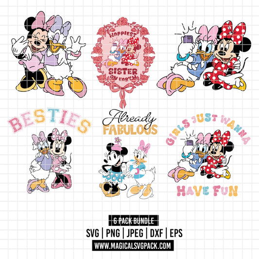 COD3355 - Minnie & Daisy pack bundle, Disney Classics clipart Svg, Png, Eps, Dxf, Jpeg, vector.