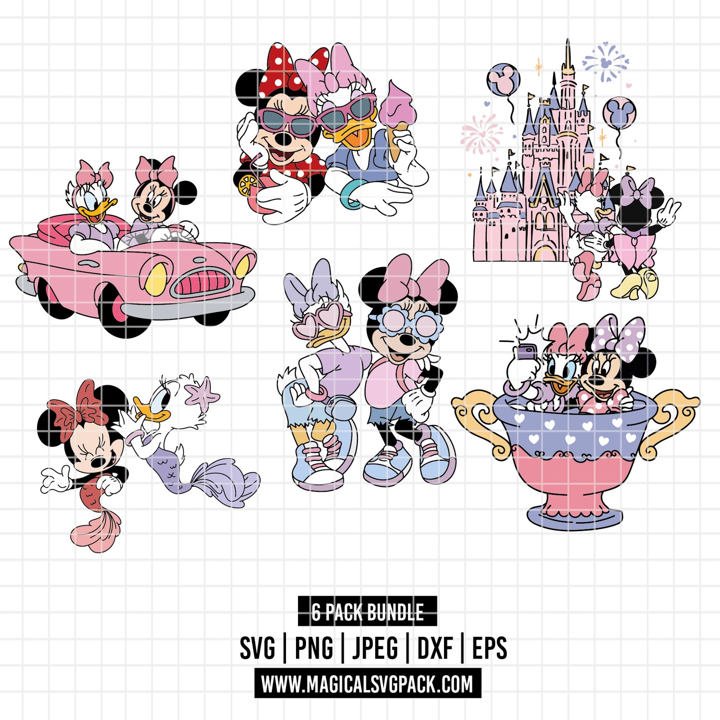 COD3356 - Minnie & Daisy pack bundle, Disney Classics clipart Svg, Png, Eps, Dxf, Jpeg, vector.