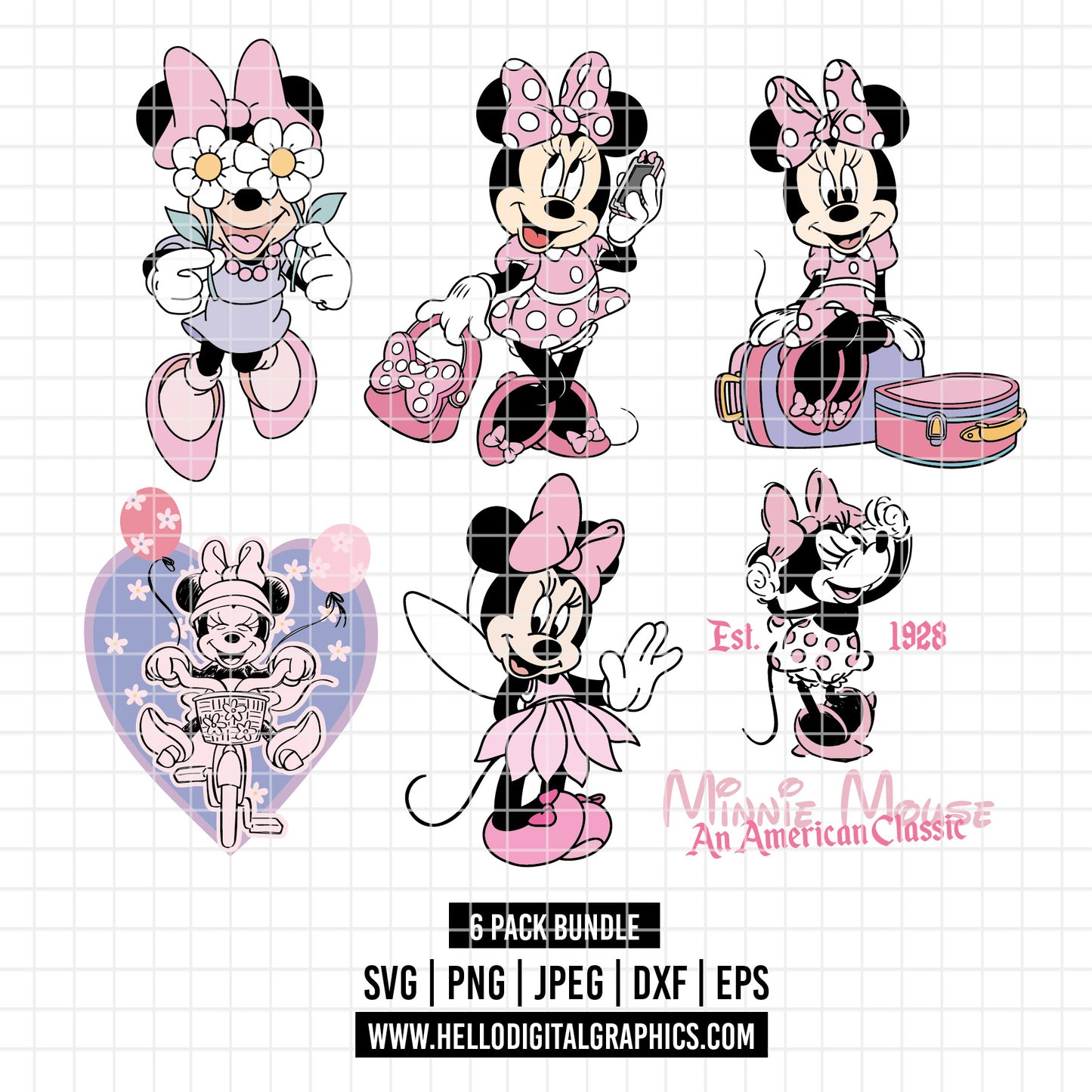 COD3357 - Minnie's world pack bundle, Disney Classics clipart Svg, Png, Eps, Dxf, Jpeg, vector.