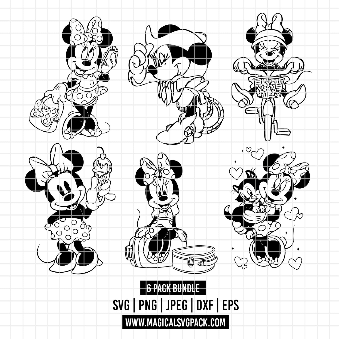 COD3363 - Minnie's world pack bundle, Disney Classics clipart Svg, Png, Eps, Dxf, Jpeg, vector.
