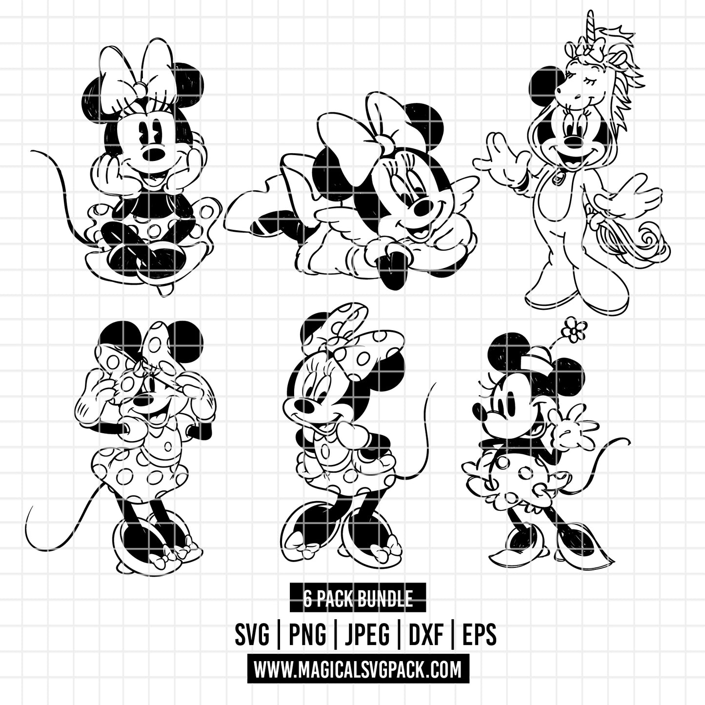 COD3365 - Minnie's world pack bundle, Disney Classics clipart Svg, Png, Eps, Dxf, Jpeg, vector.