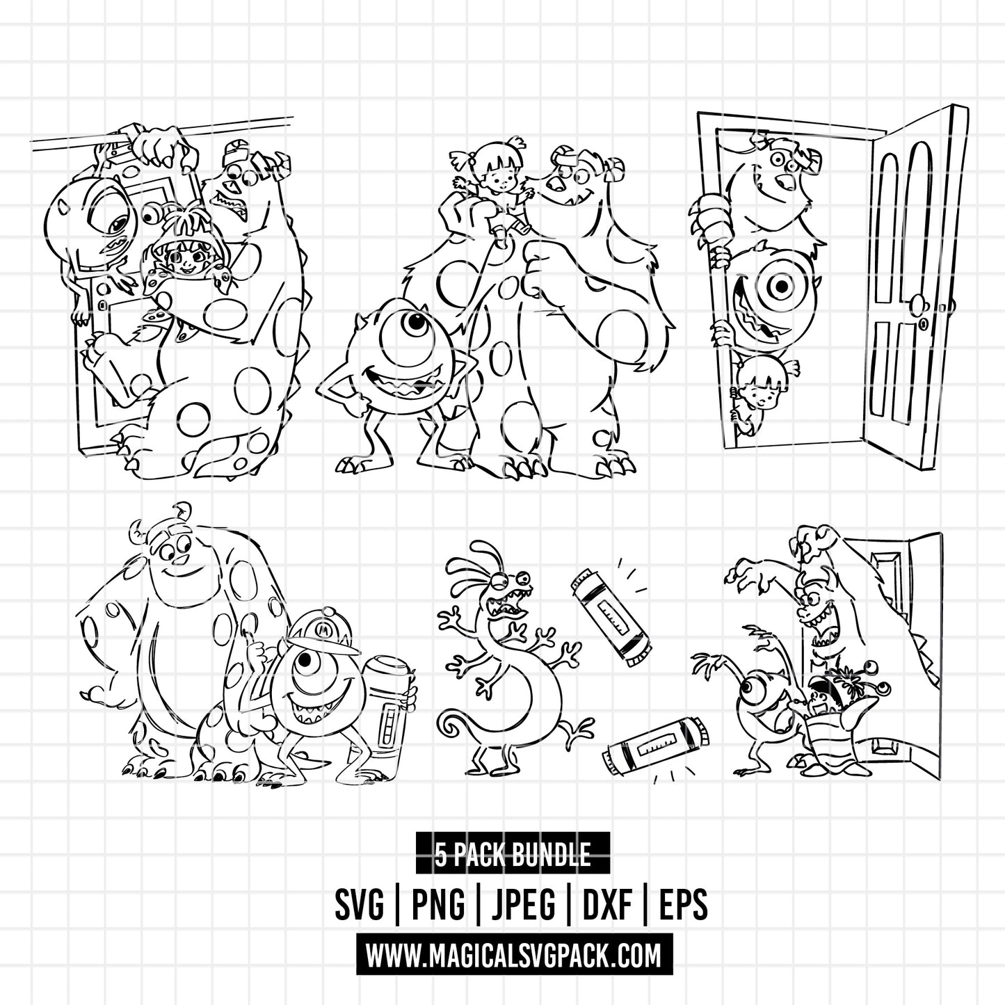 COD3367 - Monster inc. pack bundle, Disney clipart Svg, Png, Eps, Dxf, Jpeg, vector.