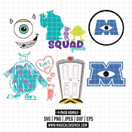 COD3369 - Monster inc. logos, icons and characters pack bundle, Disney clipart Svg, Png, Eps, Dxf, Jpeg, vector.