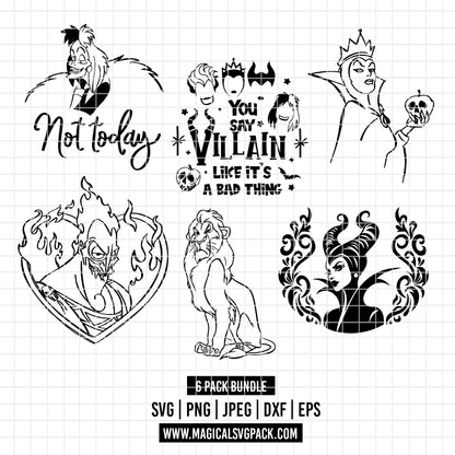 COD3471 - Disney Villains pack bundle line art, Disney villains clipart Svg, Png, Eps, Dxf, Jpeg, vector.