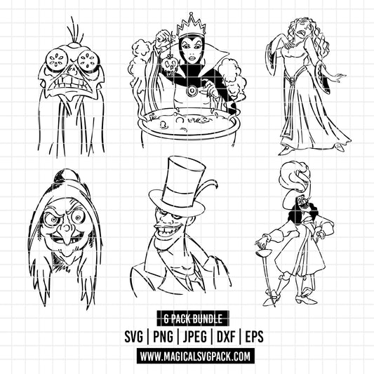 COD3472 - Disney Villains pack bundle line art, Disney villains clipart Svg, Png, Eps, Dxf, Jpeg, vector.