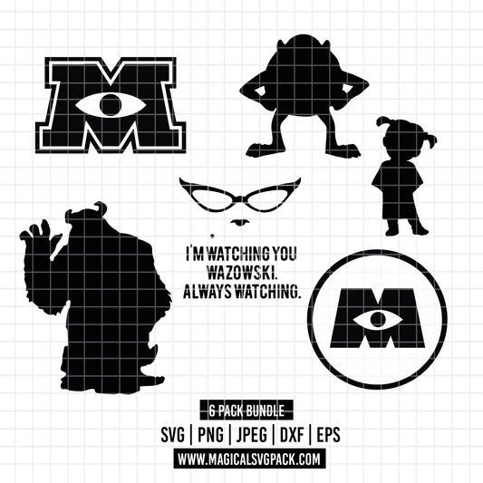 COD3473 - Monster inc. logos and silhouettes characters pack bundle, Disney clipart Svg, Png, Eps, Dxf, Jpeg, vector.