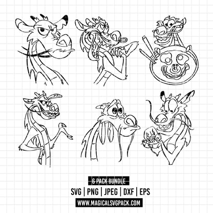 COD3476 - Mushu from Mulan pack bundle line art, Disney princess clipart Svg, Png, Eps, Dxf, Jpeg, vector.