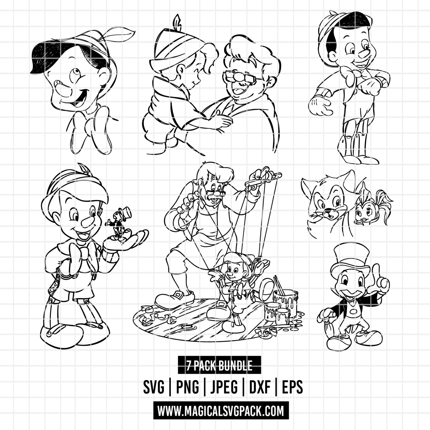 COD3479 - Pinocchio pack bundle, Disney clipart Svg, Png, Eps, Dxf, Jpeg, vector.