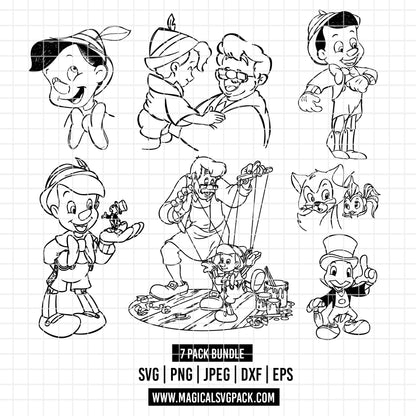 COD3479 - Pinocchio pack bundle, Disney clipart Svg, Png, Eps, Dxf, Jpeg, vector.