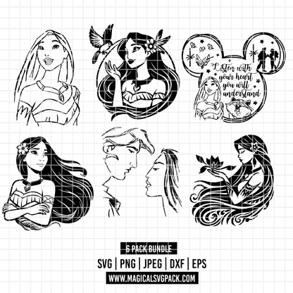 COD3480 - Princess Pocahontas pack bundle, Disney princess clipart Svg, Png, Eps, Dxf, Jpeg, vector.
