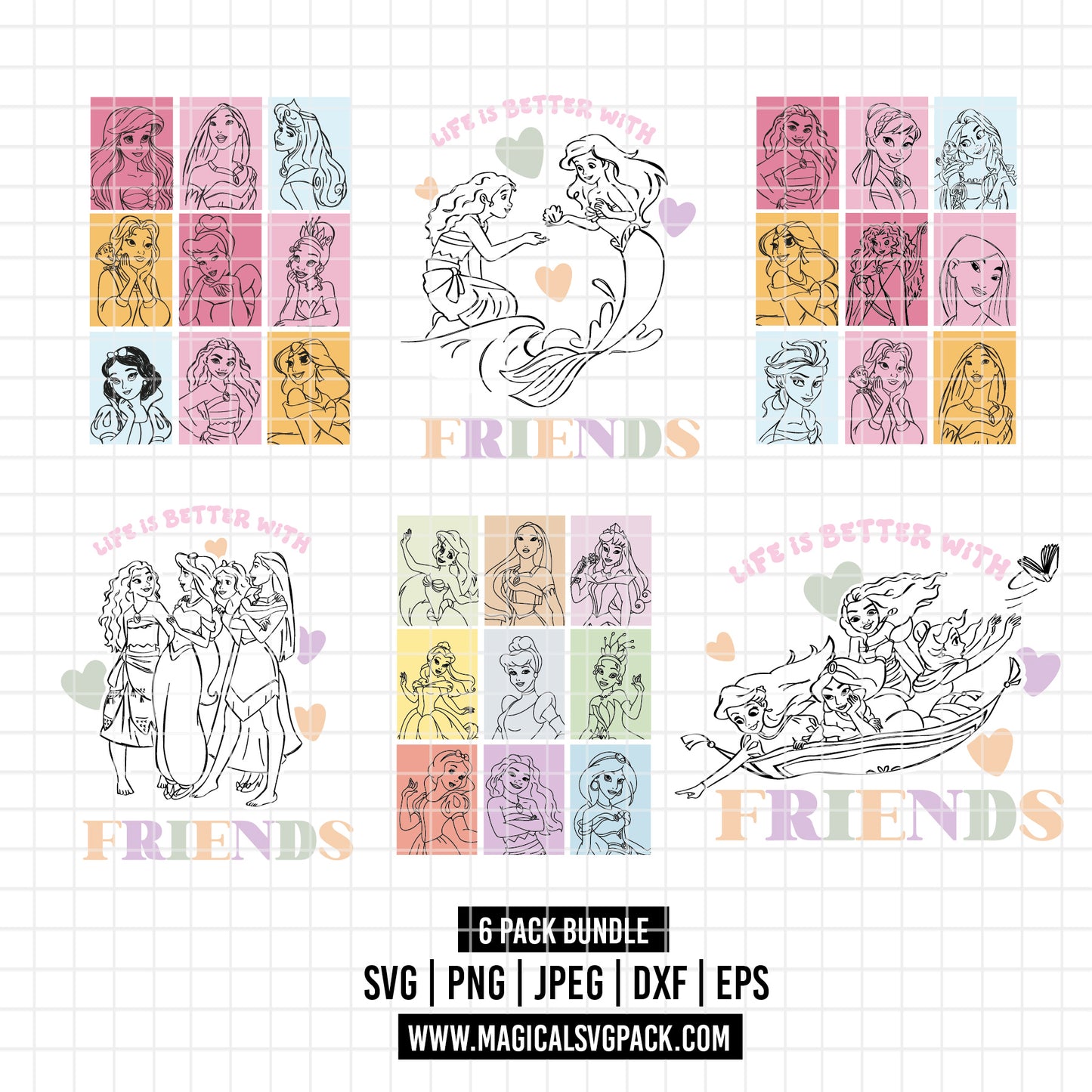 COD3481 - Disney princess pack bundle, Disney princess clipart Svg, Png, Eps, Dxf, Jpeg, vector.