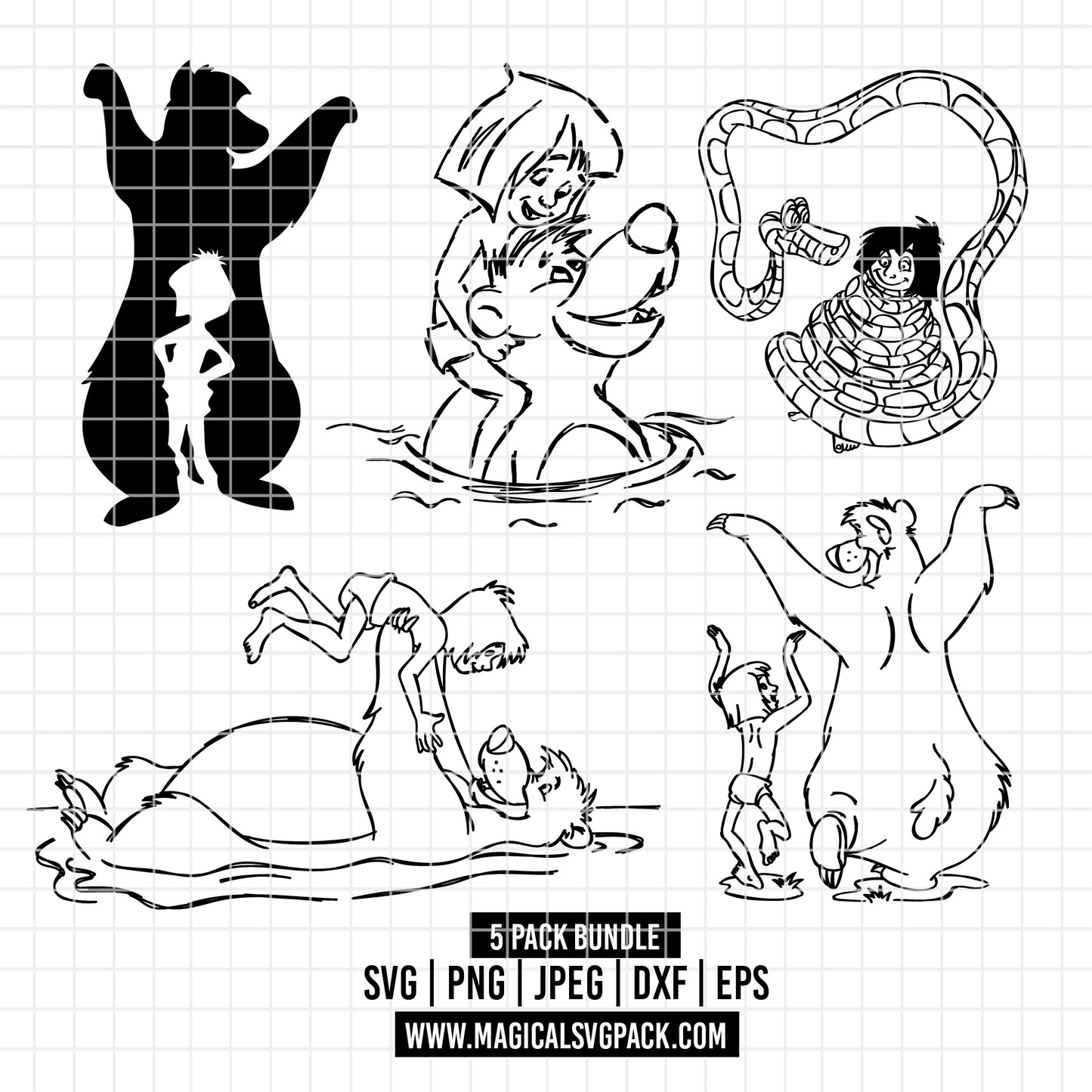 COD3486 - The Jungle Book pack bundle, Disney clipart Svg, Png, Eps, Dxf, Jpeg, vector.