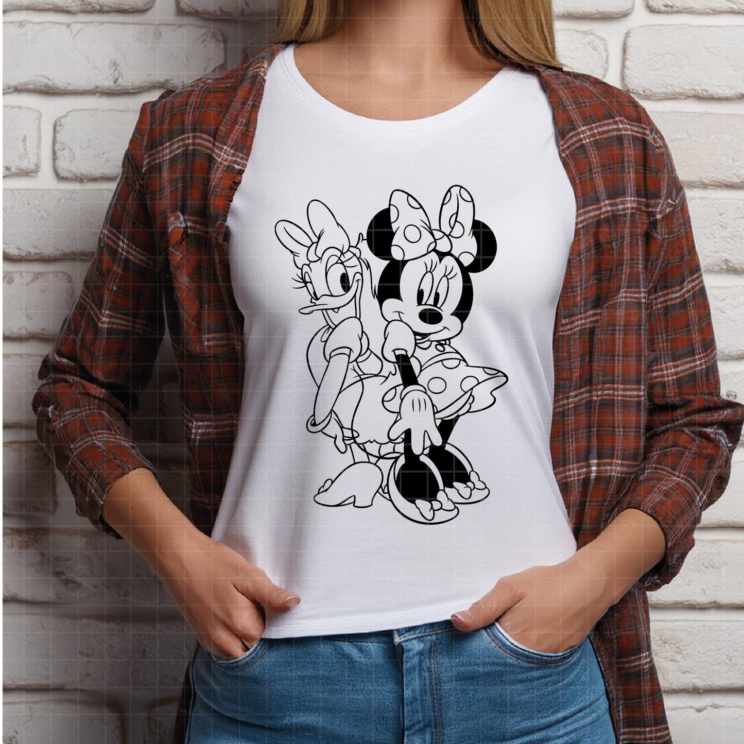 COD3487 - Minnie & Daisy pack bundle line art, Disney Classics clipart Svg, Png, Eps, Dxf, Jpeg, vector.