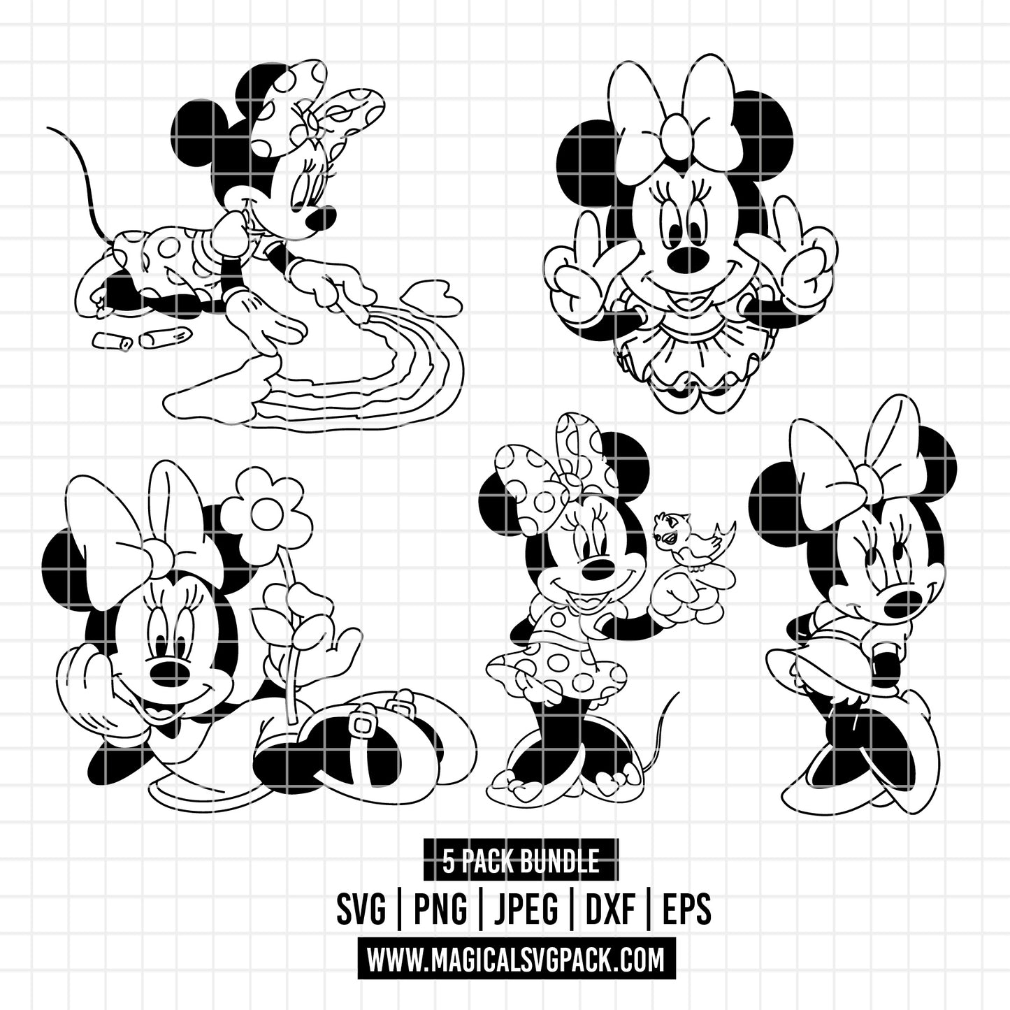 COD3490 - Minnie's world pack bundle, Disney Classics clipart Svg, Png, Eps, Dxf, Jpeg, vector.
