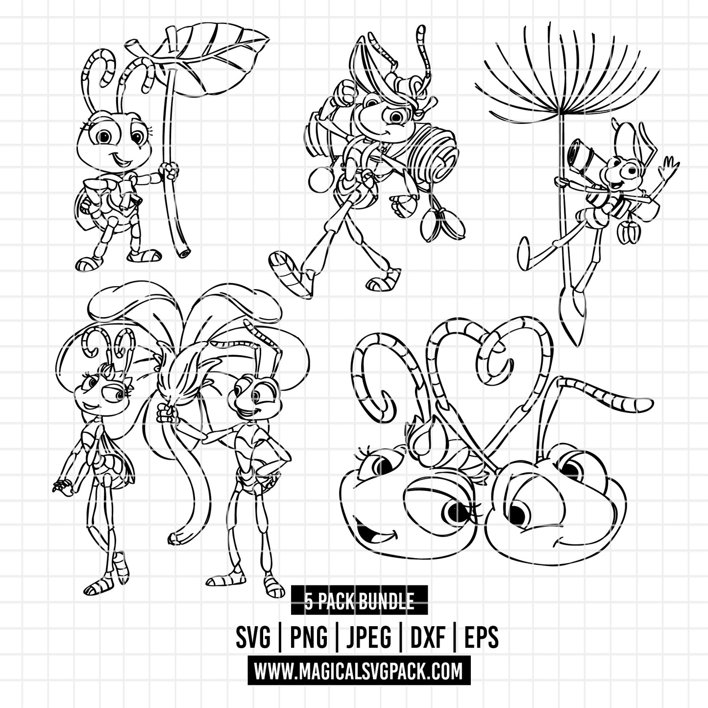 COD3494 - A Bug's Life bundle, Disney clipart Svg, Png, Eps, Dxf, Jpeg, vector.