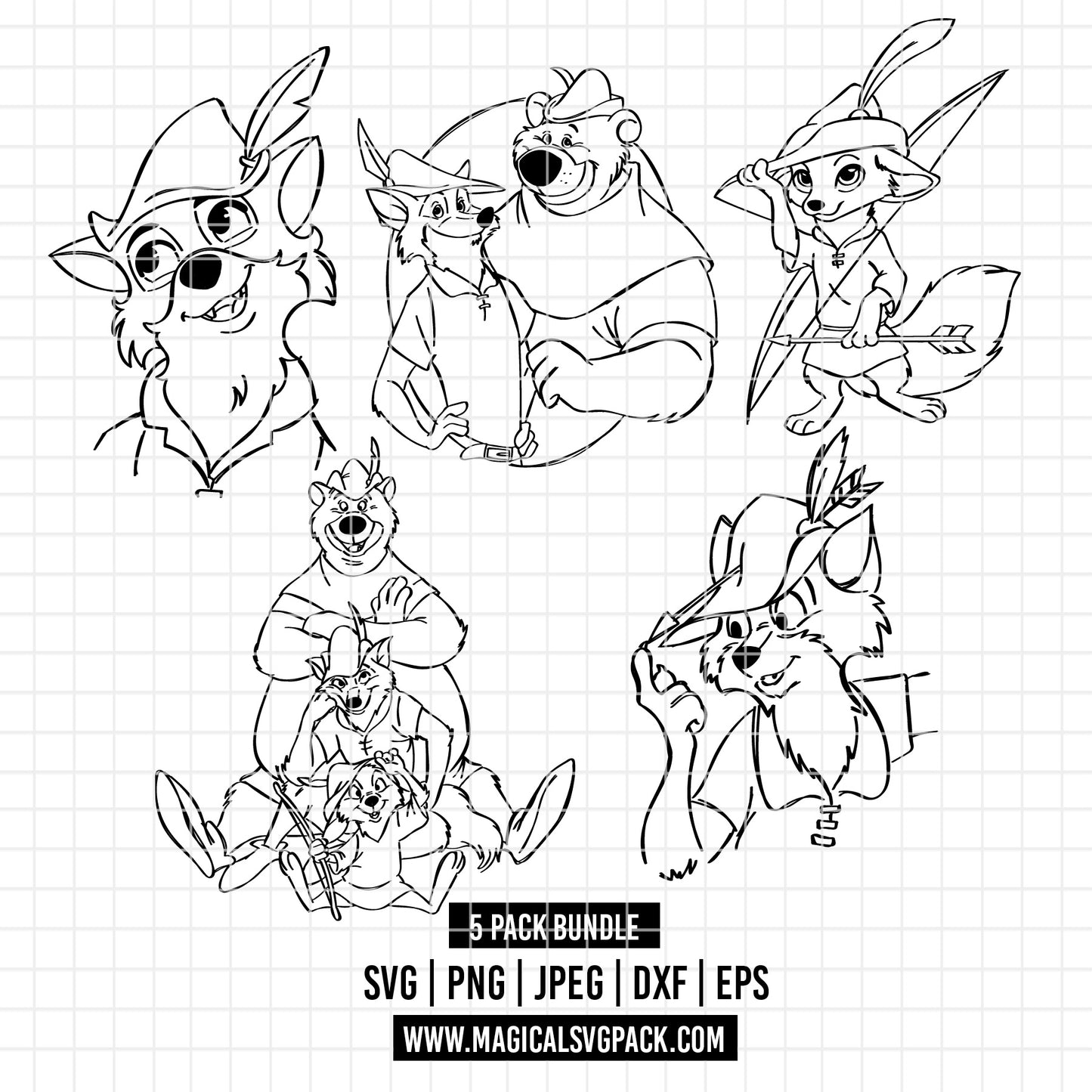 COD3497 - Robin Hood pack bundle, Disney clipart Svg, Png, Eps, Dxf, Jpeg, vector.