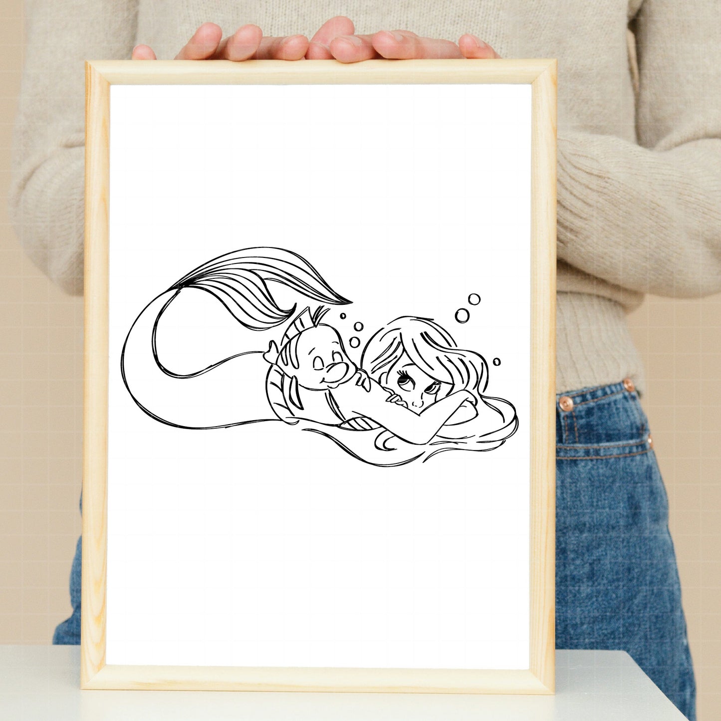 COD3501 - The Little mermaid pack bundle line art, Disney Princess Ariel Svg, Png, Eps, Dxf, Jpeg, vector.